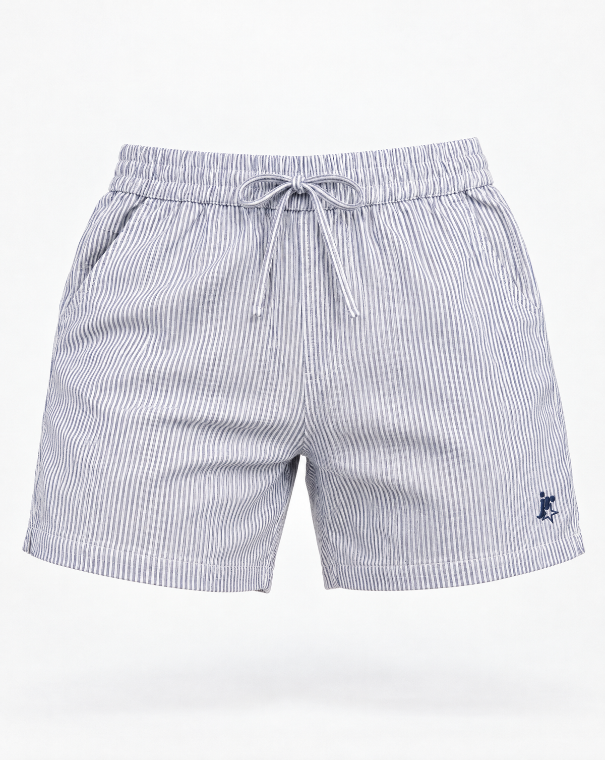Striped Linen Short Deep Sea